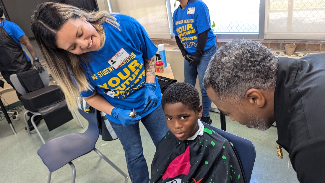 HCC student barbers deliver haircuts, smiles to Blackshear Elementary scholars